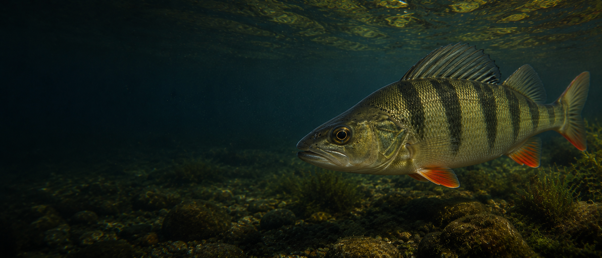 European Perch beside rocky structure in an Irish lake