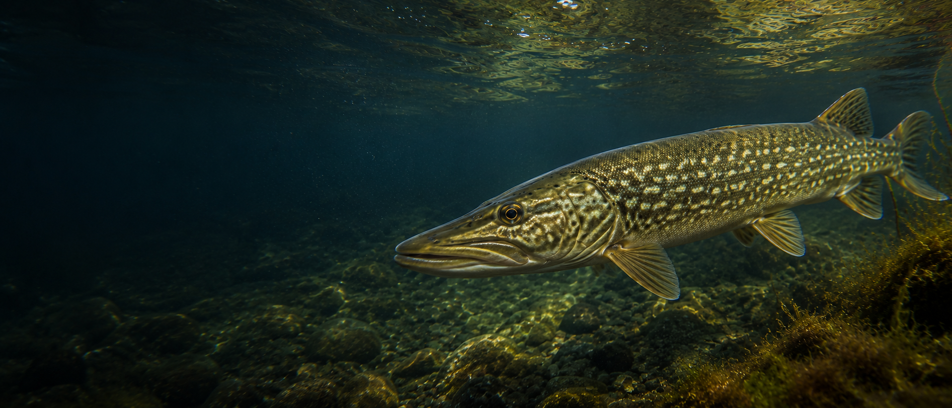 Pike swimming underwater