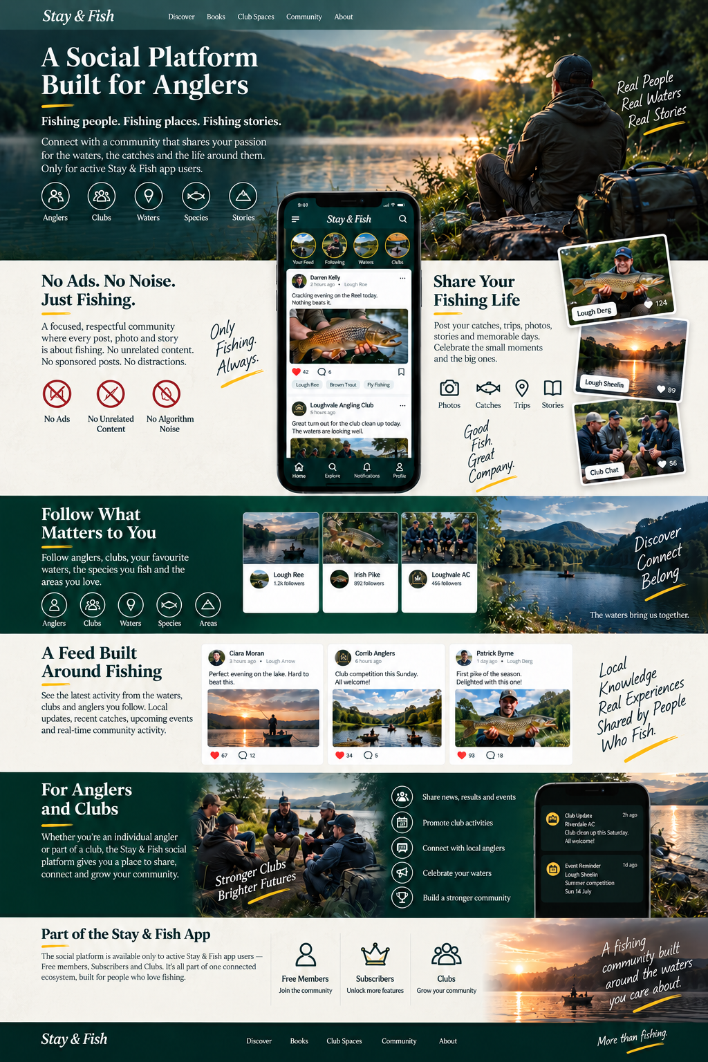 A Social Platform Built for Anglers — a preview of connecting with anglers, waters and clubs and sharing fishing experiences through Stay & Fish.